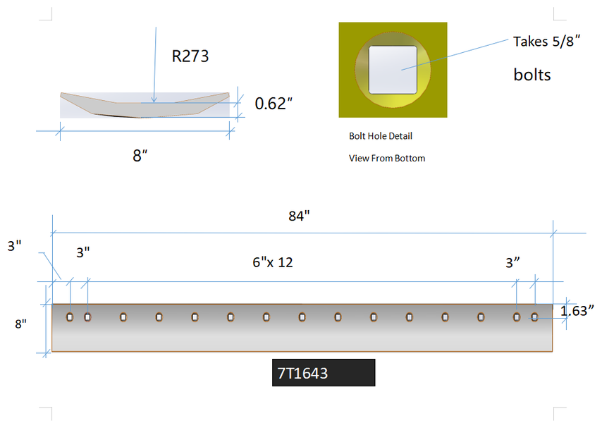 7T-1643 | Caterpillar Grader Blades-7 FT LONG GRADER BLADE