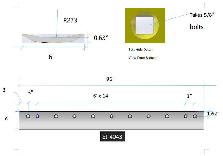 8J-4043 | Caterpillar Grader Blades-8 FT LONG GRADER BLADE