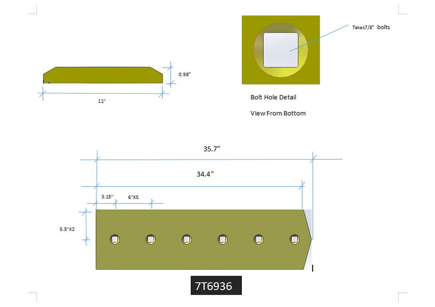 7T6936 | Caterpillar Cutting Edges-35.94" LONG