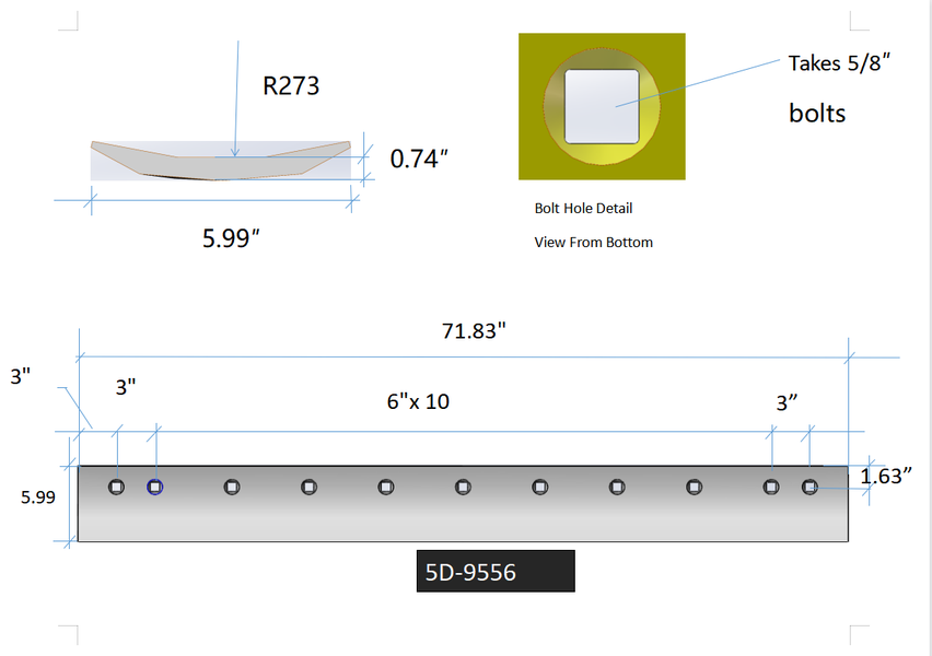 5D-9556 | Caterpillar Grader Blades-6 FT LONG GRADER BLADE
