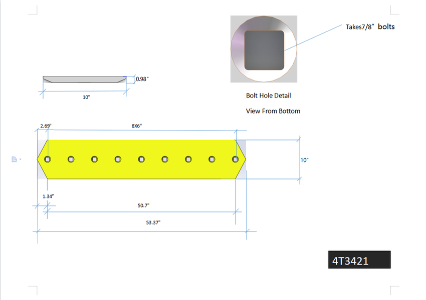 4T3421 | Caterpillar Cutting Edges-53.38" LONG