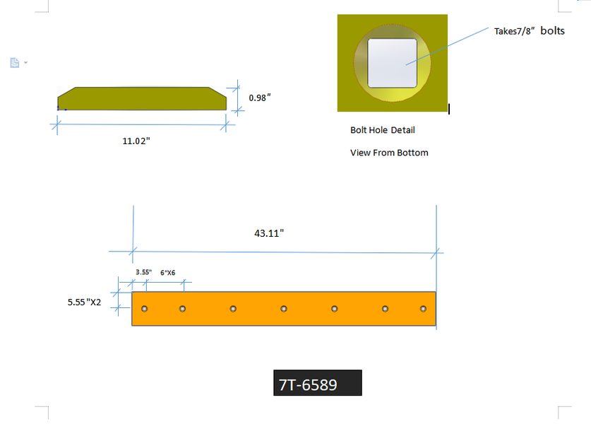 7T6589 | Caterpillar Cutting Edges-43.00" LONG