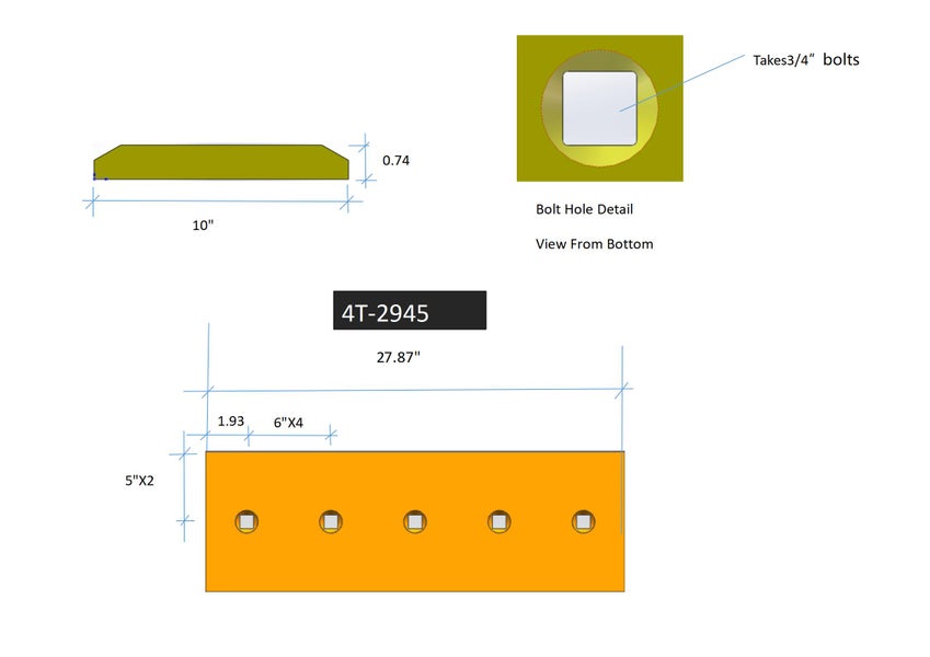 4T2945 | Caterpillar Cutting Edges-27.88" LONG
