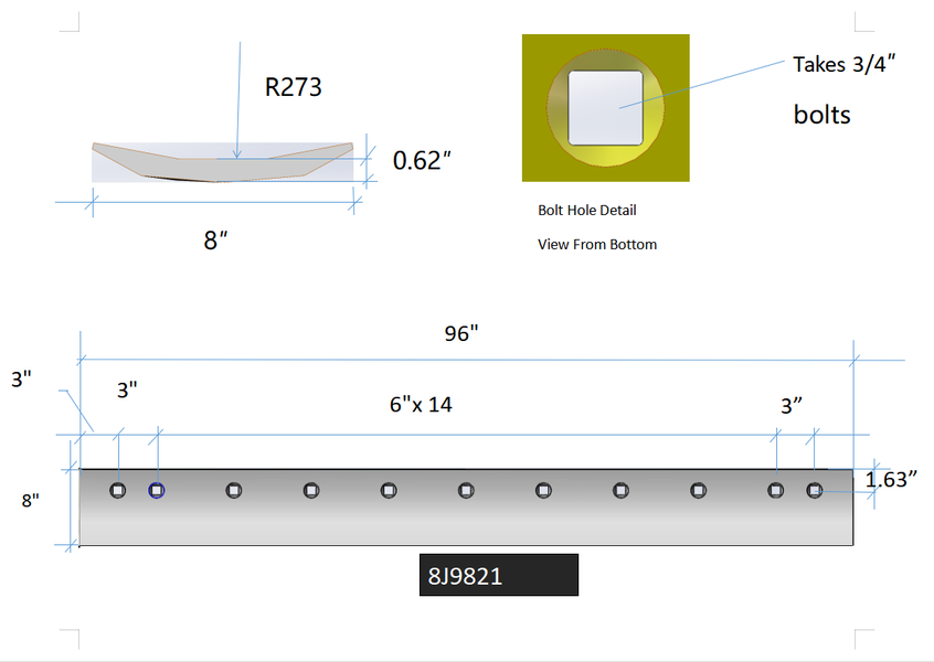 8J9821 | Caterpillar Grader Blades-8 FT LONG GRADER BLADE