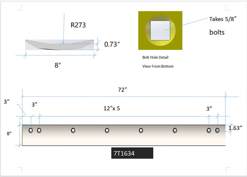 7T-1634 | Caterpillar Grader Blades-6 FT LONG GRADER BLADE