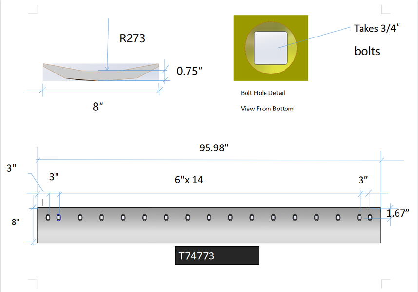 T74773 | Caterpillar Grader Blades-8 FT LONG GRADER BLADE