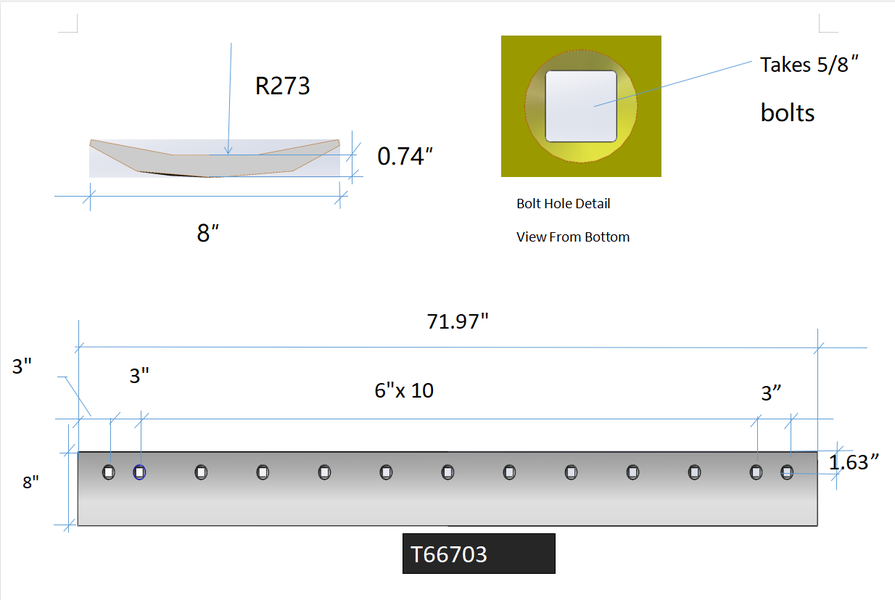 T66703 | Caterpillar Grader Blades-6 FT LONG GRADER BLADE