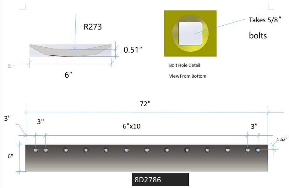 8D2786 | Caterpillar Grader Blades-6 FT LONG GRADER BLADE