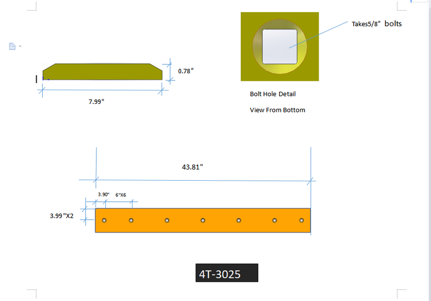4T3025 | Caterpillar Cutting Edges-43.88" LONG