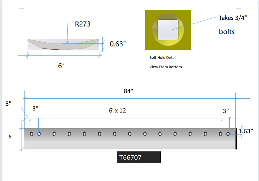 T66707 | Caterpillar Grader Blades-7 FT LONG GRADER BLADE