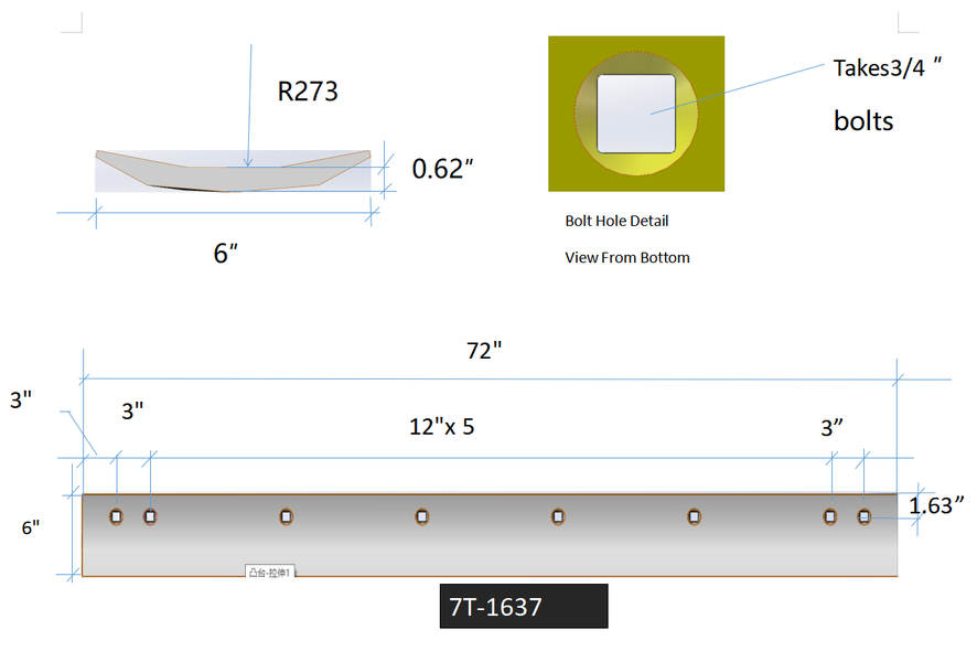 7T-1637 | Caterpillar Grader Blades-6 FT LONG GRADER BLADE